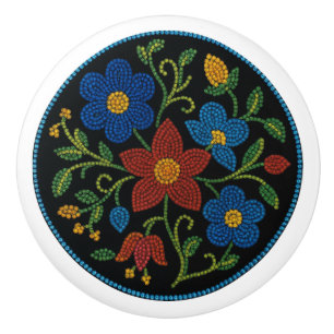 Metis Beadwork Blumenknock Native Art Keramik Keramikknauf