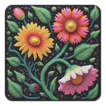 Metis Beadwork Craft Wildblume Square Stickers