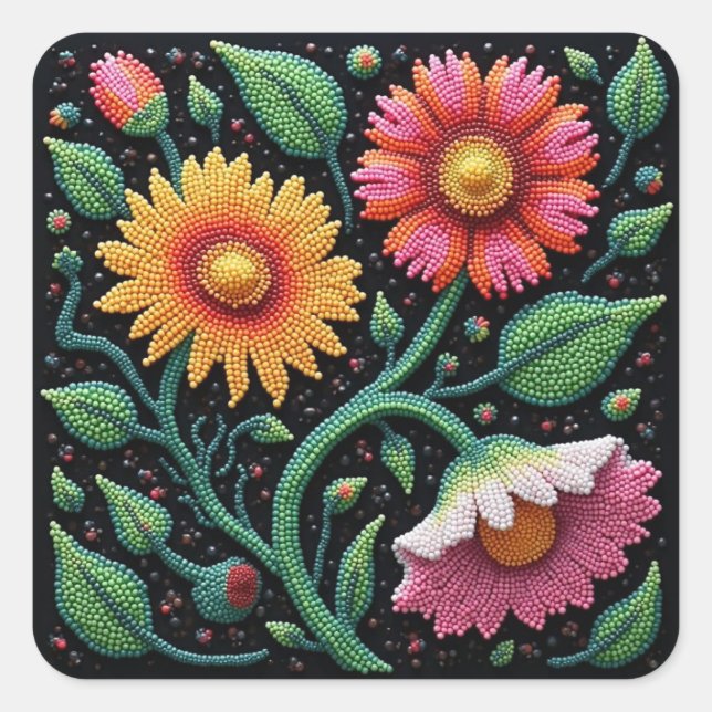 Metis Beadwork Craft Wildblume Square Stickers (Vorderseite)