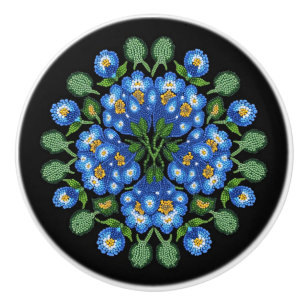 Metis Beadwork Native Forget-Me-Nots Keramik Knob Keramikknauf