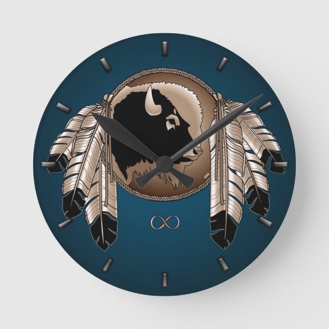 Metis Clock First Nation Spirit Buffalo Wall Clock Runde Wanduhr (Vorderseite)