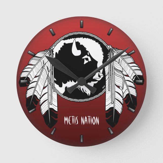 Metis Clock First Nation Spirit Buffalo Wall Clock Runde Wanduhr (Vorderseite)