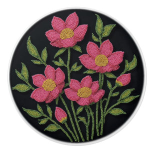 Metis Native Beadwork Cosmos Blume Keramik Knob Keramikknauf