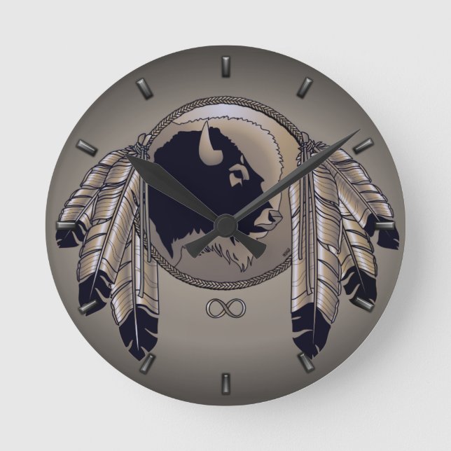 Metis Uhr-erste Nations-Geist-Büffel-Wanduhr Runde Wanduhr (Vorderseite)