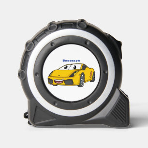 Mètre Ruban Caricature de voiture sport jaune joyeux