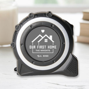 Mètre Ruban Charbon personnalisé Gris Notre première maison