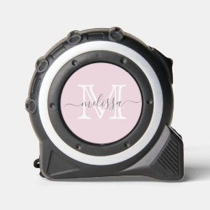 Mètre Ruban Élégant rose pâle Nom et monogramme minimaux