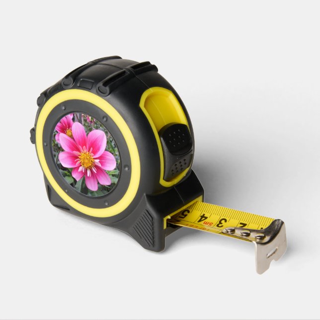 Mètre Ruban Fleur Jardin Rose Avec Centre Jaune (Angle)
