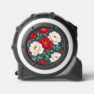 Mètre Ruban Fleurs de pivoine rouges et blanches 
