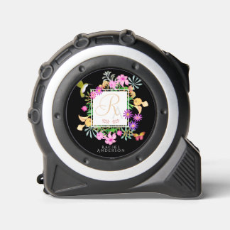 Mètre Ruban Jardin Floral Monogramme Noir