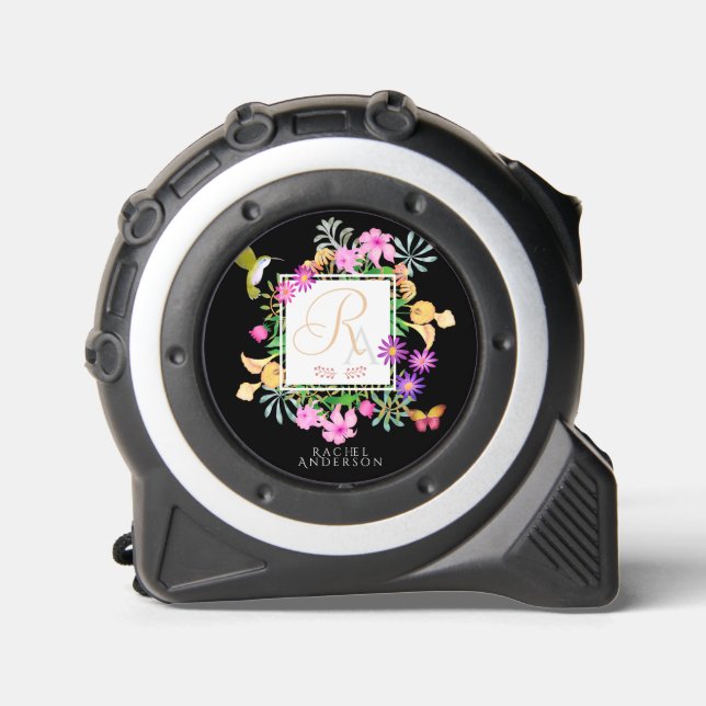 Mètre Ruban Jardin Floral Monogramme Noir (Recto)