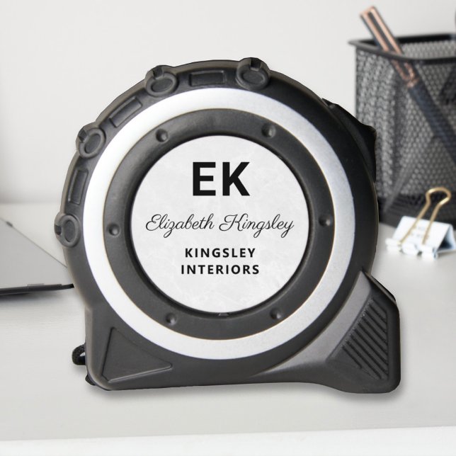 Mètre Ruban Marbre blanc moderne élégant Nom et entreprise (Créateur téléchargé)