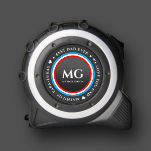 Mètre Ruban Meilleur Papa Actuel Monogramme Rouge Blanc Bleu