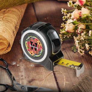 Mètre Ruban Moderne monogramme floral rouge à carreaux