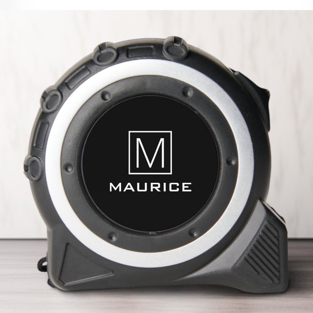 Mètre Ruban Monogramme initial et nom élégant noir (Monogram initial and name elegant black tape measure)