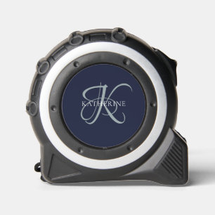 Mètre Ruban Monogramme moderne élégant Script Marine Bleu