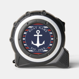Mètre Ruban Nautical Navy Blue Red White Ancre Nom du bateau