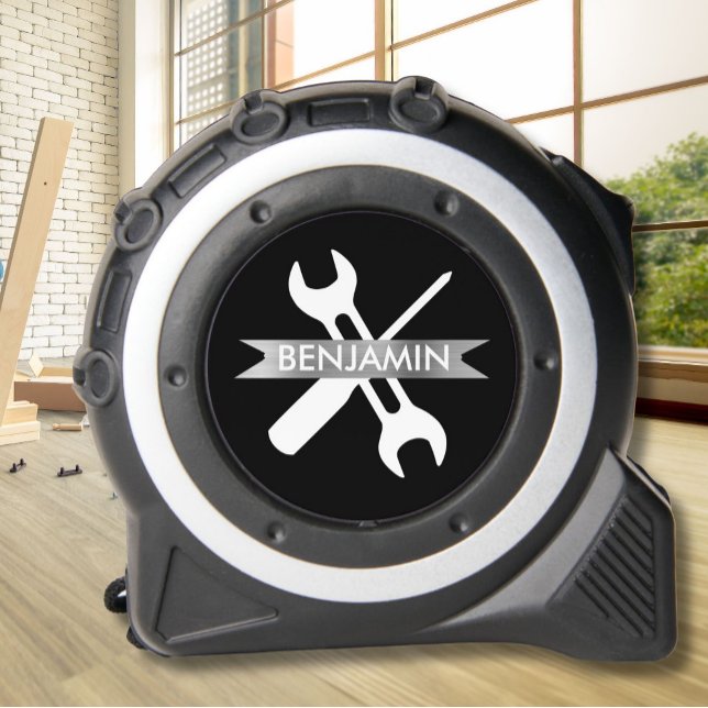 Mètre Ruban Nom cadeau personnalisé personnalisé Black Silver (Créateur téléchargé)