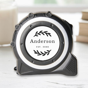 Mètre Ruban Rustic Laurel Branch Wreath Nom Monogramme