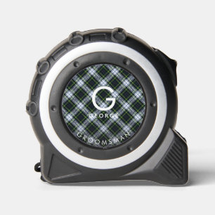 Mètre Ruban Tartan Blanc Vert Gordon Groomsman Monogramme
