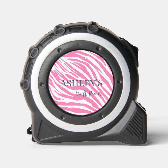 Mètre Ruban Zèbre rose moderne Nom personnalisé Mesure de band (Recto)