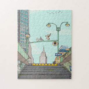 Metro Stopp Manhattan NYC Whimsical Illustration