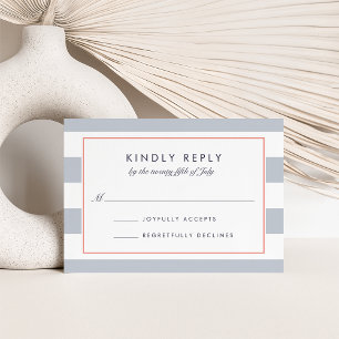 Metro Strip RSVP-Karte   Korallen und Grau RSVP Karte