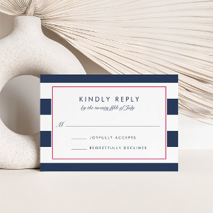 Metro Strip RSVP-Karte   Rosa und Marine RSVP Karte