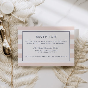 Metro Stripe Reception Card   Rosé und Navy Einladung