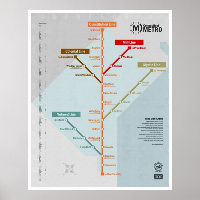 Metrokarte Connecticut Poster (Vorne)