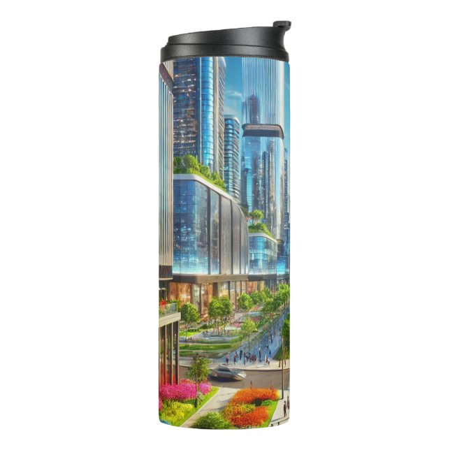 Metropole Eterity - Futuristische Stadtwelt Thermosbecher (Nach links gedreht)
