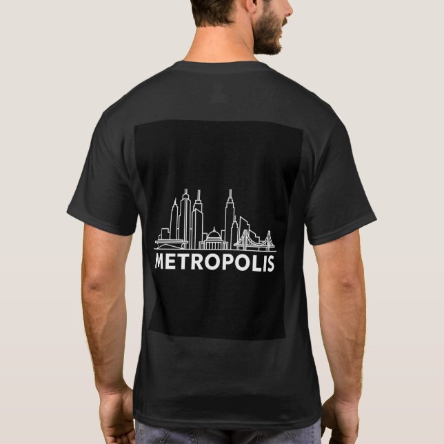 Metropolis City Skyline – Minimal Line Art Urban T T-Shirt (Rückseite)