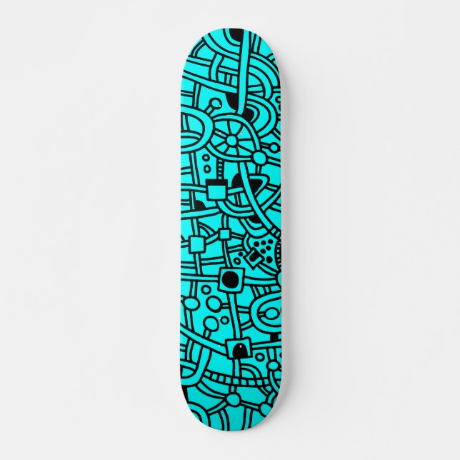 Metropolis II - Schwarz auf Cyan Skateboard (Vorne)