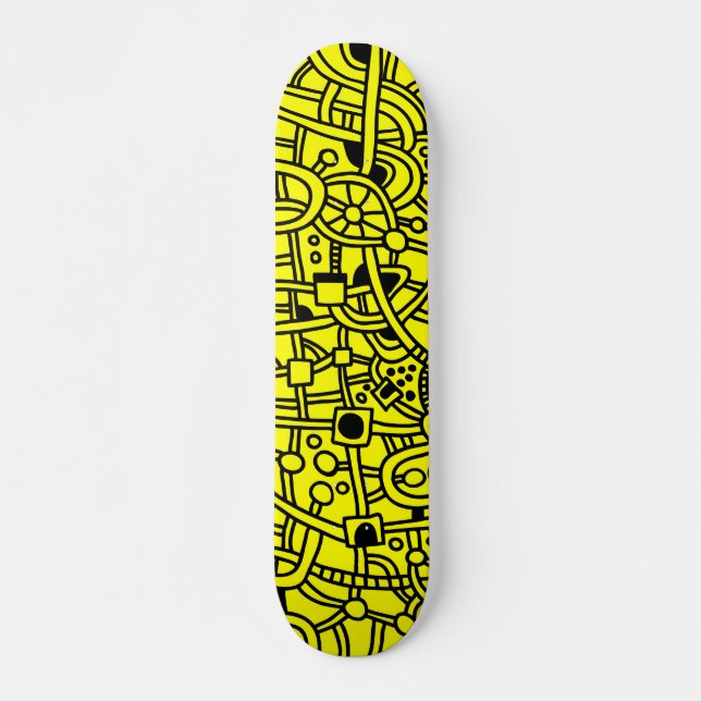 Metropolis II - Schwarz auf Gelb Skateboard (Vorne)