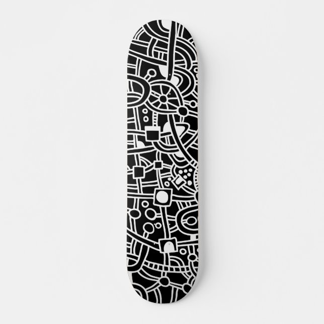 Metropolis II - Weiß auf Schwarz Skateboard (Vorne)