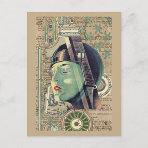 Metropolis Steampunk Woman Postkarte