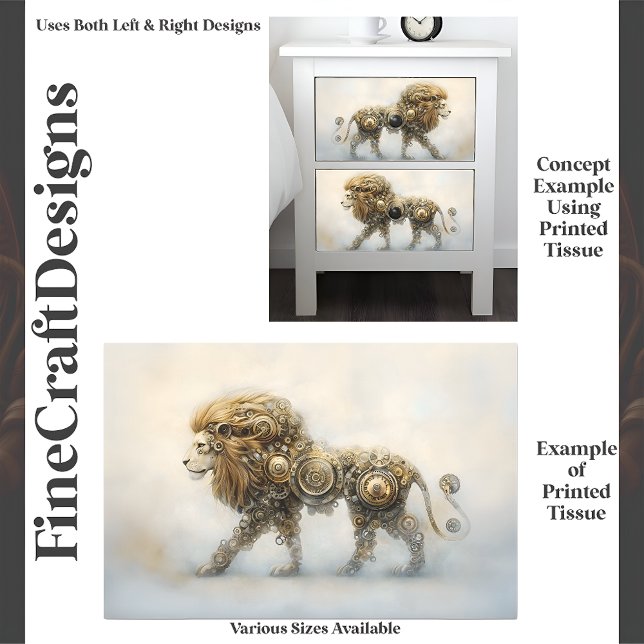 Mettalic Steampunk Lion Wheels Cogs E8L Decoupage Seidenpapier (Von Creator hochgeladen)