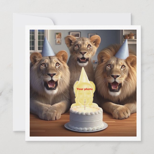 Mettez mon visage dans l'image, carte lions et enf (Devant)