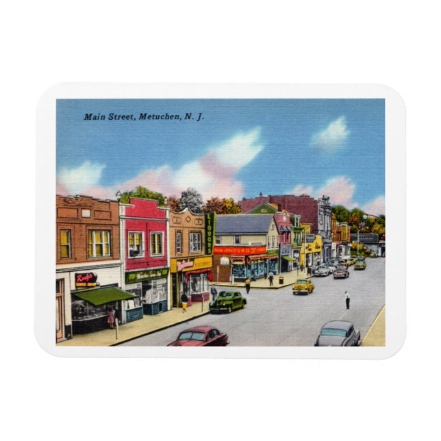 Metuchen NJ, Main Street, Vintag Magnet (Horizontal)