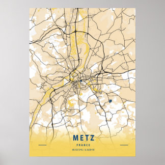 Metz - Frankreich - Gelbe Stadtkarte Poster