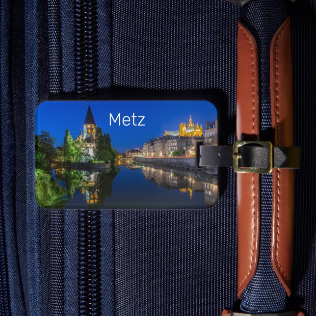 Metz Temple Neuf France Night Moselle Souvenir Gepäckanhänger (Vorderseite Insitu 4)