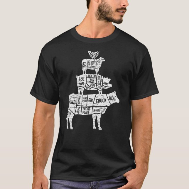 Metzger Schneidet Futter Pyramide Rindfleisch Lamm T-Shirt (Vorderseite)