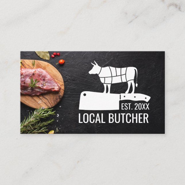 Metzgereichtdiagramm | Steak on Wood Visitenkarte (Vorderseite)