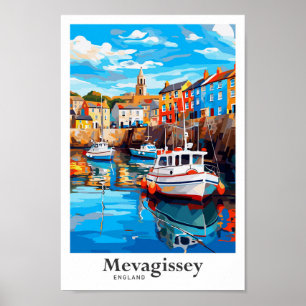 Mevagissey England Travel Potrait Illustration Poster