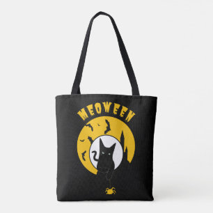 Meween Niedlich Black Cat Yellow Moon Hallowen Tasche