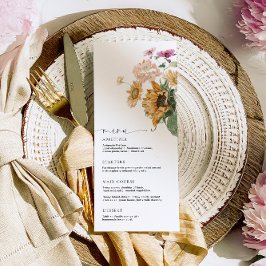 Mews Sunflower Fall Floral Long Menü & Vielen Dank Menükarte