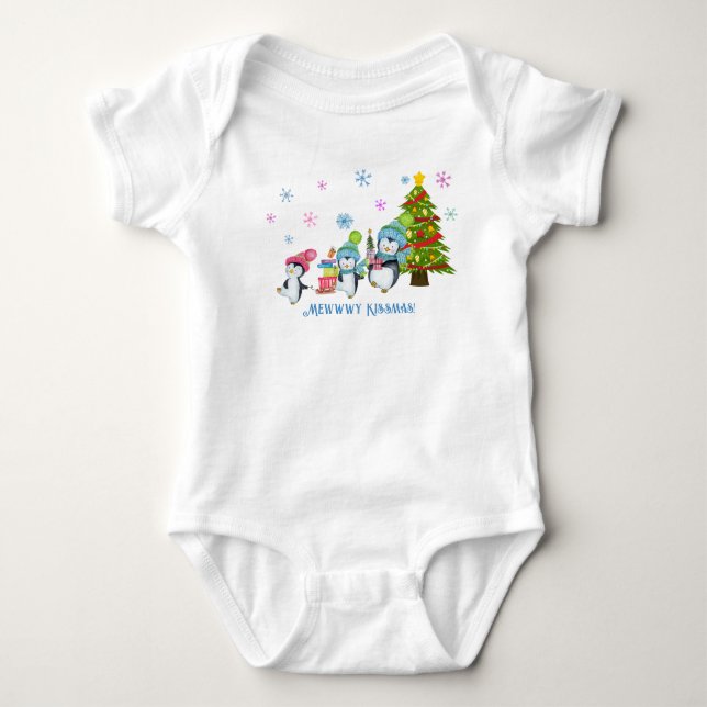 Mewwwy Kissmas Penguins, Schlitten und Baum Baby Strampler (Vorderseite)