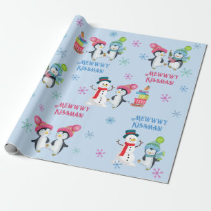 Mewwwy Kissmas Pinguine Schneemänner und Schneeflo Geschenkpapier