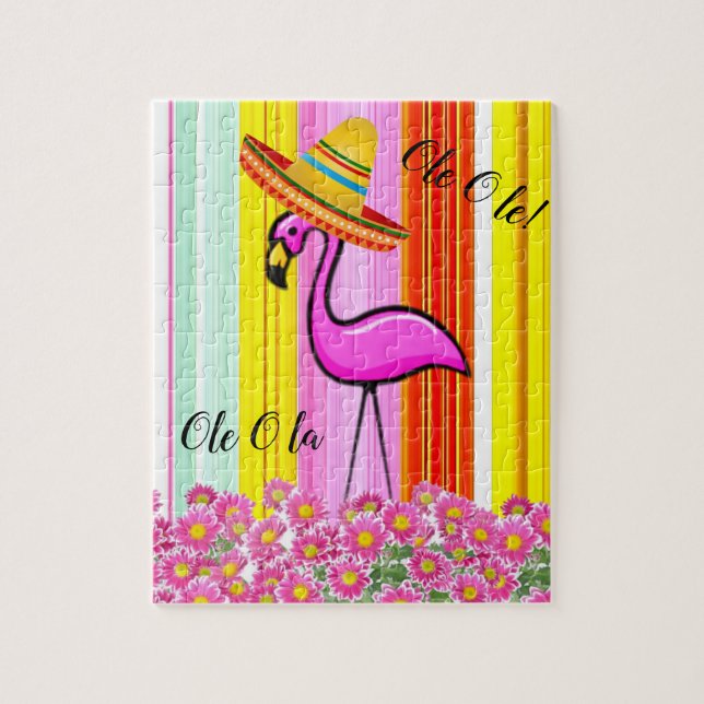 Mexian Pink Flamingo Ole Ola Jigsaw Puzzle Daisy (Vertikal)