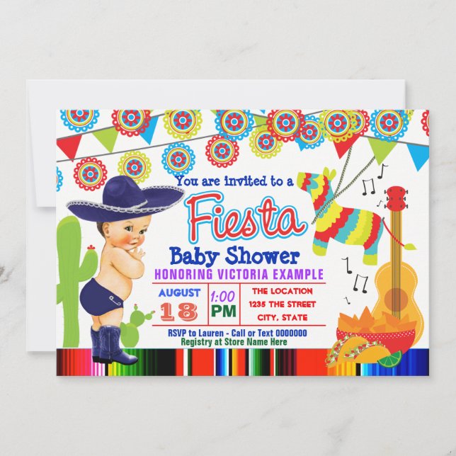 Mexicaine Fiesta Baby Shower Invitations Baby Boy (Devant)